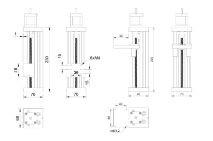 Drawing with dimensions of both linear axis